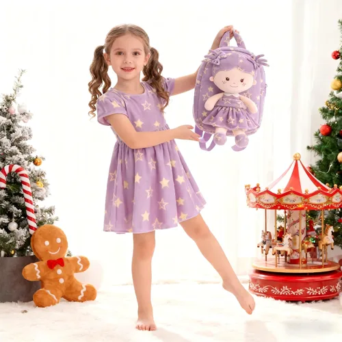 Vista 31 de Onetoo Mochila para niños pequeños, regalos de regreso a clases, mochilas para niñas y niños con muñecas de bebé ligeras y suaves en vestido