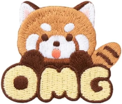 Vista 11 de Parche bordado de panda rojo de dibujos animados, autoadhesivas, parches de mapache pequeño, calcomanías de tela para coser sin costura para ropa