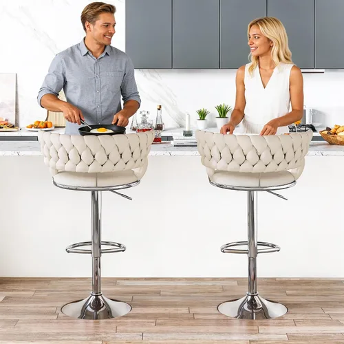Vista 4 de AWQM Juego de 2 taburetes de bar de terciopelo, taburetes de cocina giratorios de altura ajustable con respaldo bajo para comedor, barra