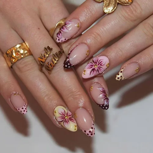 Vista 10 de Uñas postizas largas a presión con forma de almendra, color azul Seeneey