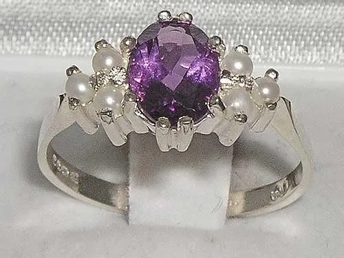 Vista 2 de Anillo de plata de ley 925 auténtica amatista y perla cultivada para mujer