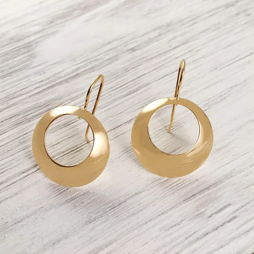 Vista 4 de Pendientes colgantes de plata de ley chapados en oro de 18 quilates para mujer, estilo retro moderno de los años 60, aros de círculo abierto