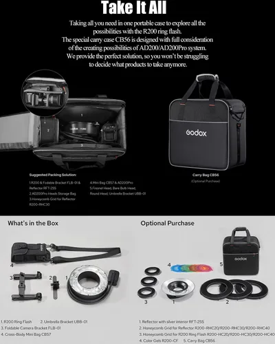 Vista 5 de Godox Accesorios Ad200 Pro II, cabezal de flash Godox R200 anillo para AD200, AD200Pro y AD200ProII Pocket Flash System, anillo de luz de 200 W 5800