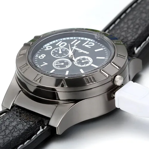 Vista 4 de JewelryWe Reloj de pulsera de cuarzo para hombre, con carga USB, resistente al viento, para Navidad
