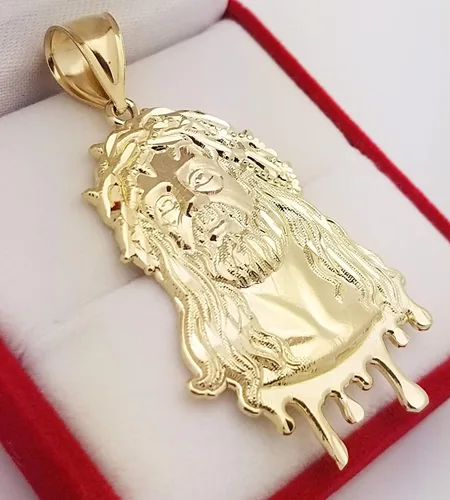 Vista 3 de AMZ Jewelry Colgante de oro amarillo de 10 quilates para hombre, collar con rostro de Jesús, Oro