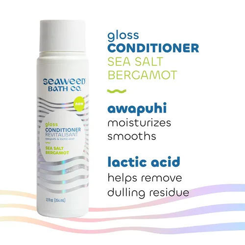 Vista 4 de Seaweed Bath Co. Acondicionador brillante, aroma a bergamota de sal marina, 12 onzas, algas cosechadas de forma sostenible, Awapuhi, ácido láctico