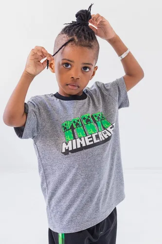 Vista 4 de Minecraft Creeper - Conjunto de 3 piezas para niños pequeños, camiseta sin mangas, pantalones cortos de malla