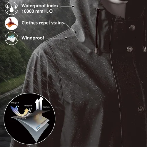 Vista 3 de UNIQUEBELLA Chubasqueros impermeables para mujer, impermeables, abrigos largos con capucha para lluvia, rompevientos, gabardina para exteriores