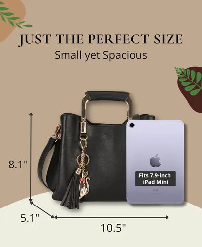 Vista 2 de Bolso bandolera con asa superior para mujer, bolso pequeño de cuero vegano, negro, regalos para mujer, Negro -, Pequeña, Bolso de mano con asa