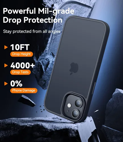 Vista 3 de CANSHN Compatible mate con iPhone 11 [Certificado de caída militar] Funda de teléfono con parte trasera translúcida, antihuellas - Negro helado