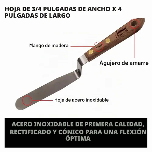 Vista 2 de Albion Engineering Classic Espátula de Calafateo Descentrada, Acero Inoxidable, Punta Cónica de 3/4" de Ancho x Hoja de 4" de Largo, 1258-4S