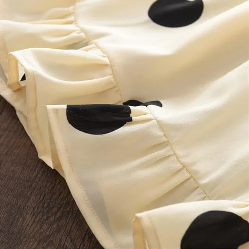 Vista 4 de Vestidos bebé Mangas de lunares Puff Fiesta de niños pequeños Volantes 1-7 años Niñas Princesa Niñito Vintage (Beige, 4-5 años)