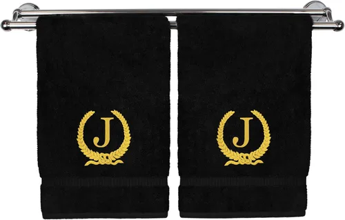 Vista 158 de Toalla de mano con monograma, regalo personalizado, 16 x 30 pulgadas, letra blanca bordada con diseño de corona en toalla negra, extra absorbente