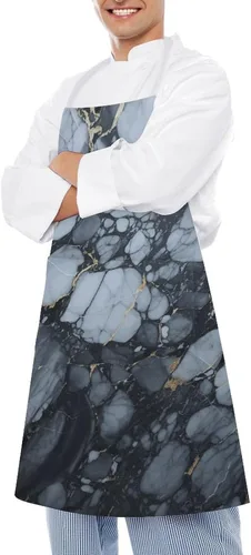 Vista 4 de MUSM Apron for Adults - 27.6 X 31.5 Inch, Heavy-Duty Polyester Aprons with Two Large Pockets, Waterproof Black Textured Marble Kitchen Apron for