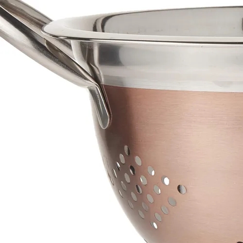 Vista 4 de EURO-WARE Colador de acero inoxidable de alta calidad para pastas o lavado de frutas, verduras, ensaladas y más con acabado decorativo de cobre