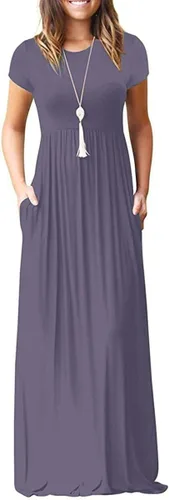 Vista 34 de DEARCASE - Vestido Maxi para Mujer de Manga Corta, Casual de Verano, Holgado, Liso, Cómodo, Vestidos Largos con Bolsillos 1-negro