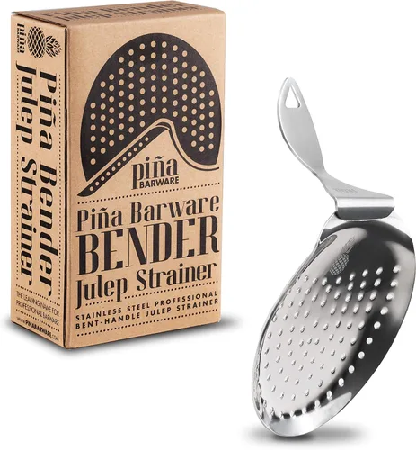 Vista 4 de Colador Julep con mango doblado, colador de cóctel comercial de acero inoxidable Piña Barware (un colador, acabado pulido)