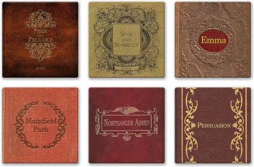 Vista 5 de Jane Austen Books - Juego de posavasos de cerámica con respaldo de corcho, juego de 6 piezas