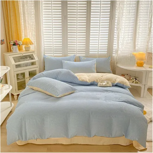 Vista 2 de Juego de ropa de cama reversible suave doble con sábanas, cómodo y transpirable, ropa de cama Blanco