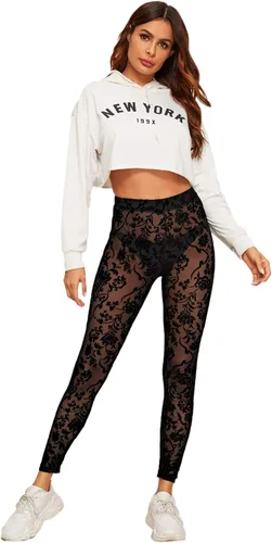 Vista 3 de SweatyRocks Leggings de malla transparente para mujer pantalones elásticos de cintura alta