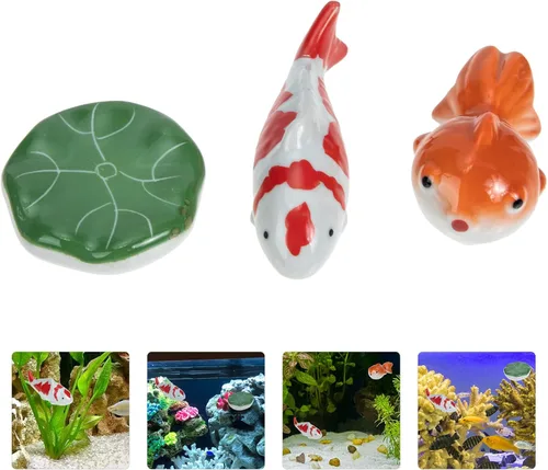 Vista 5 de Sewroro 3 piezas de bola de cerámica flotador de pecera, peces de acuario artificiales, decoración de acuario, adorno flotante de animales marinos
