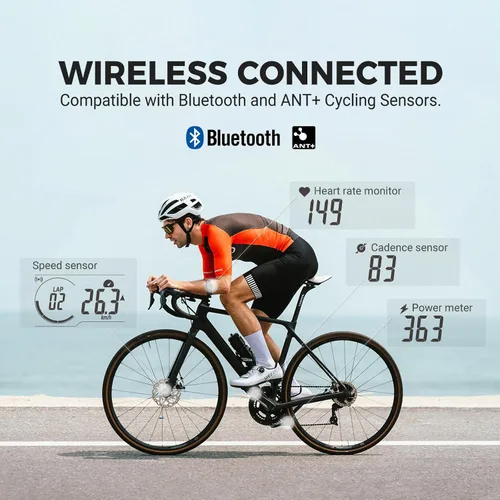 Vista 3 de COOSPO CS300 - Computadora de bicicleta con GPS, computadora de ciclismo inalámbrica con pantalla LCD de retroiluminación automática 2.6