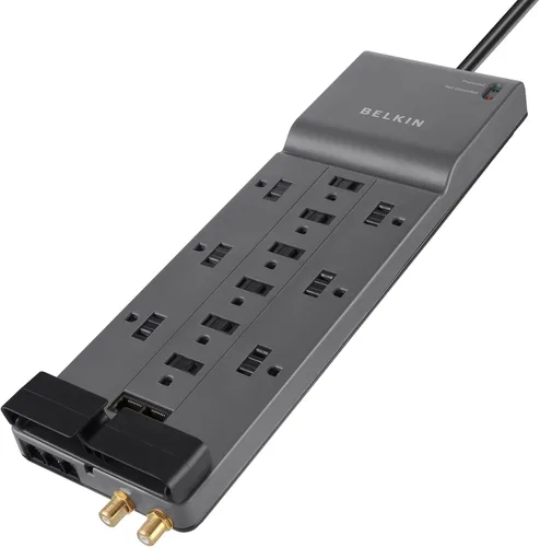 Vista 2 de Belkin Protector contra sobretensiones serie para el hogar y la oficina de 12 tomas, cable de 8 pies, gris