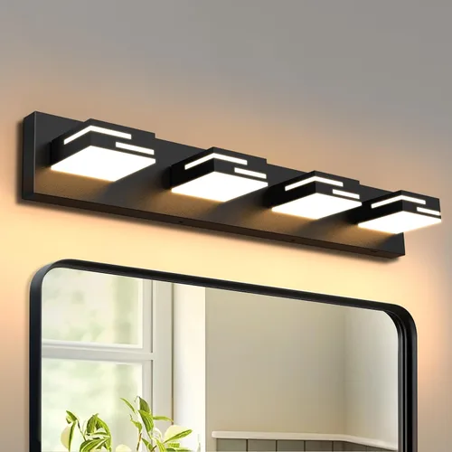 Vista 24 de Lámparas LED modernas para tocador de baño, 2 luces regulables de 15 pulgadas, color negro mate, para accesorios de iluminación de baño sobre