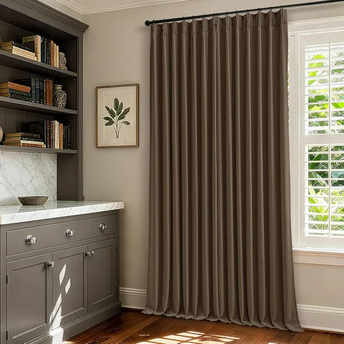 Vista 249 de Juego de 2 paneles de cortinas plisadas negras de 80 pulgadas para sala de estar, cortinas plisadas de lino con forro de 80 pulgadas de largo, 100%
