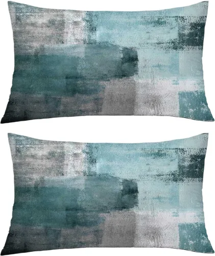 Vista 12 de Almohadas de terciopelo decorativas abstractas de color azul y gris, fundas de almohada de 16 x 16 pulgadas Juego de 2, azul marino, gris, fundas