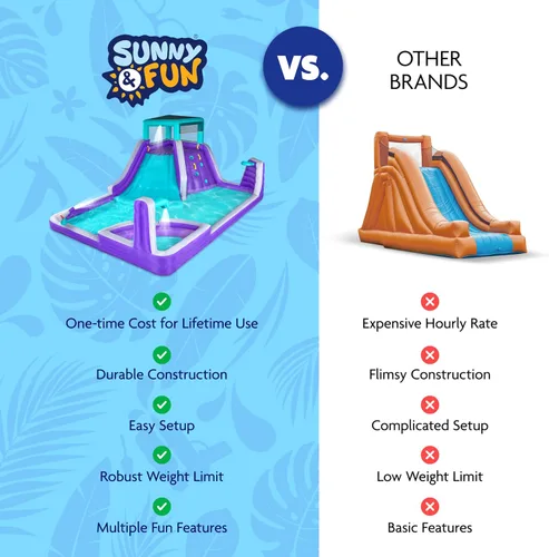 Vista 8 de Sunny & Fun - Parque inflable de cuatro esquinas, resistente para diversión al aire libre, pared de escalada, tobogán y piscina profunda, fácil