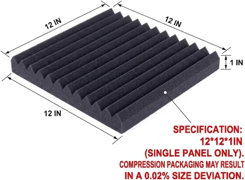 Vista 2 de Paquete de 52 cintas negras de doble cara de 1 x 12 x 12 pulgadas, paneles de pared de espuma de absorción de sonido de espuma de estudio