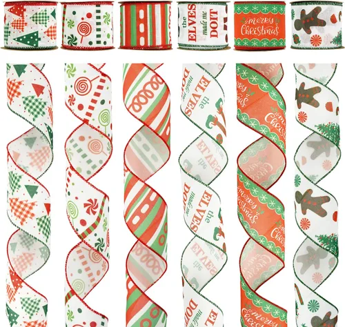 Vista 25 de MEEDEE Cinta de Navidad turquesa de 2.5 pulgadas, 6 rollos, 36 yardas, azul y plateado para árbol de Navidad
