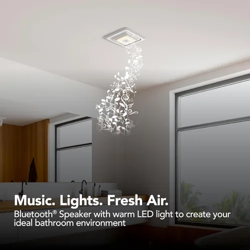 Vista 5 de Broan-NuTone® Roomside Series - Ventilador de escape de baño con altavoz Bluetooth con luz LED, 70 CFM 2 Sones, ENERGY STAR