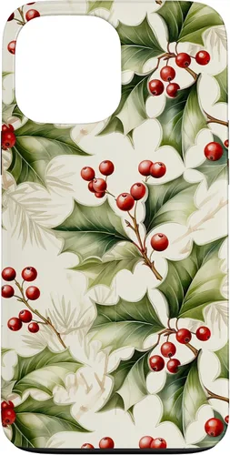 Vista 24 de Lindo diseño de bayas de acebo y hojas de Navidad para el caso de Navidad para iPhone 16