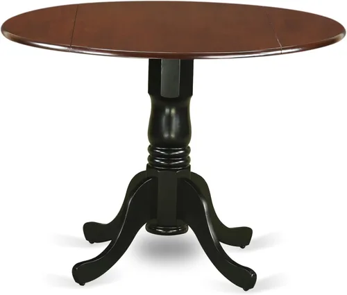Vista 22 de East West Furniture DLT-BLK-T mesa de comedor redonda - con tapa redonda y 2 hojas desplegables y pata de pedestal, 42x29.5 pulgadas, acabado negro