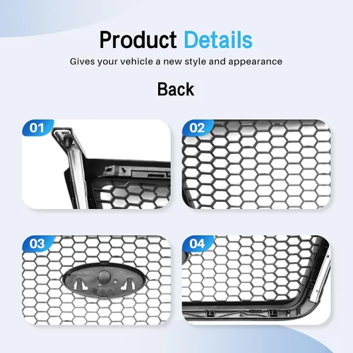 Vista 5 de CarPartsDepot Rejilla delantera negra diseño de panal compatible con Ford F-150 Pickup Truck 2004-2008 Lariat New Body Style 4L3Z8200CAPTM FO1200415