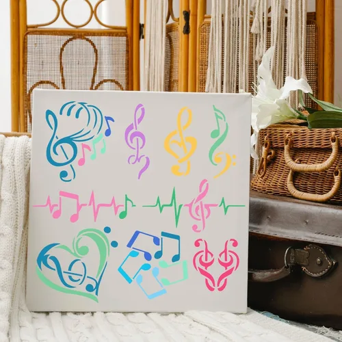 Vista 4 de FINGERINSPIRE Plantillas de notas musicales – Plantilla de notas de corazón de plástico de 11.8 x 11.8 pulgadas, patrón de varias formas