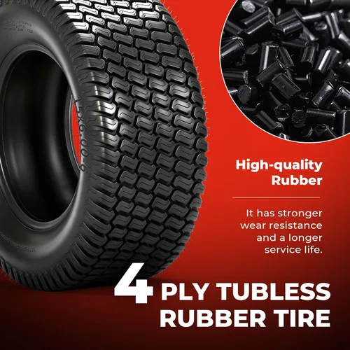 Vista 4 de 15x6.00-6 Neumáticos para cortacéspedes (Juego de 2), Neumáticos sin cámara de 4 capas con patrón S para césped, 15x6x6 para cortacésped, tractor