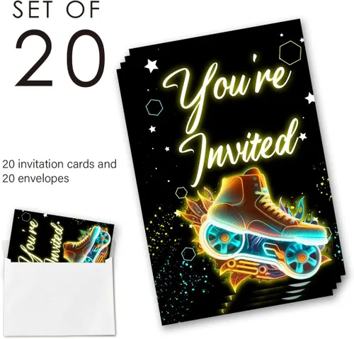 Vista 2 de EUDOSI Juego de 20 invitaciones para fiesta de cumpleaños de patinaje sobre ruedas con sobres con temática de patinaje, tarjetas de invitaciones