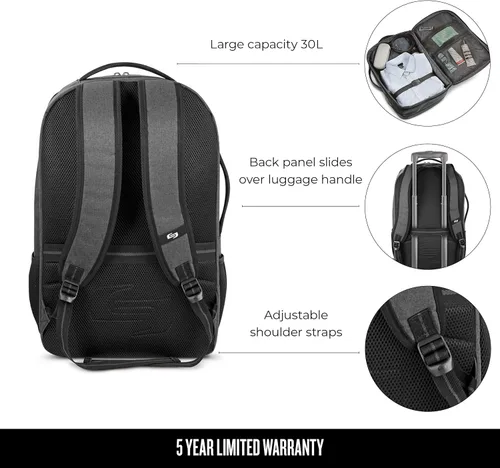 Vista 4 de Solo Grand - Mochila de viaje de 17.3 pulgadas, Gris, Mochila Grand Travel Tsa