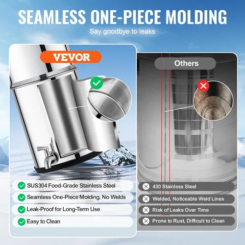 Vista 3 de VEVOR Sistema de filtro de agua por gravedad, sistema de sobremesa de acero inoxidable 304 de 1.5G, sistema de filtración de agua, reduce el plomo