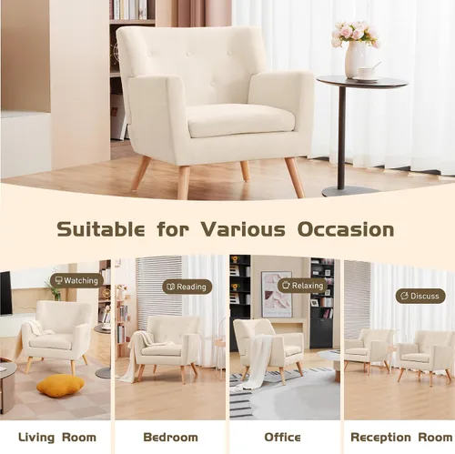 Vista 8 de Prilinex Juego de 2 sillas decorativas, modernas de mediados de siglo, tapizados con botones y cojín, cómodas sillas de lectura de tela para Beige
