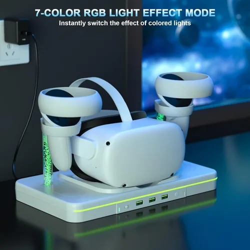 Vista 3 de Base de carga VR para Oculus Quest 2, soporte de carga para Meta Quest 2, accesorios de realidad virtual, estación de carga, controlador