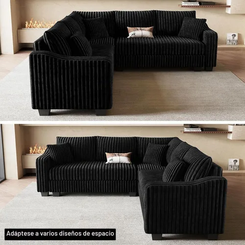 Vista 4 de Belffin - Sofá seccional convertible con chaise, sofá seccional en forma de L, sofá reversible de esquina tapizado para sala de estar, de corduroy