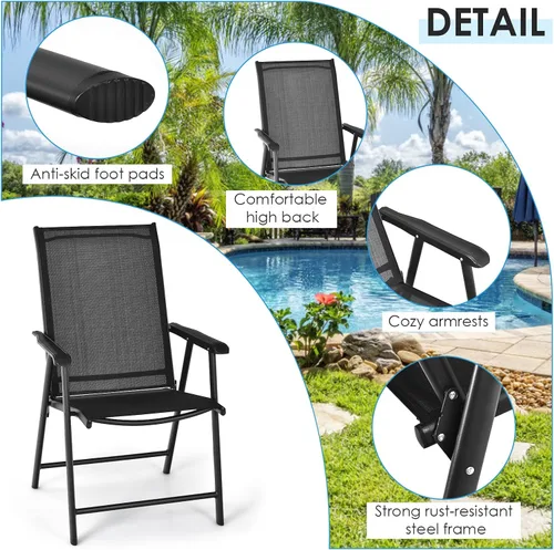 Vista 6 de Giantex Juego de 2 sillas plegables para patio, sillas de comedor portátiles al aire libre con reposabrazos para porche, camping, piscina, playa