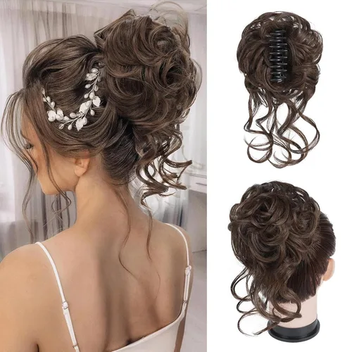 Vista 10 de Extensiones de cabello con clip de pinza para el cabello de moño, accesorios para el cabello para mujer, extensiones de cabello rizado