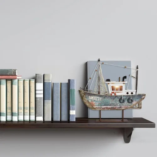 Vista 3 de Velero de madera Decoración náutica con luz LED Modelo de velero decorativo Centro de mesa de barco con temática de playa, decoración rústica