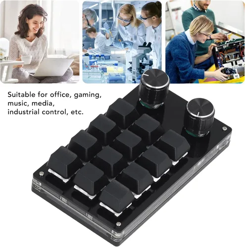 Vista 5 de Diyeeni Teclado mecánico macro de 12 teclas, teclado programable con 2 perillas, teclado portátil totalmente programable con una mano, teclado