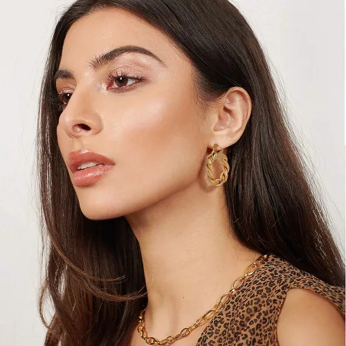 Vista 2 de Gold Hoop Earrings for Women Girls,14K Gold Plated Sterling Silver Hoop Earrings, Lightweight and Hypoallergenic Earrings for Gift